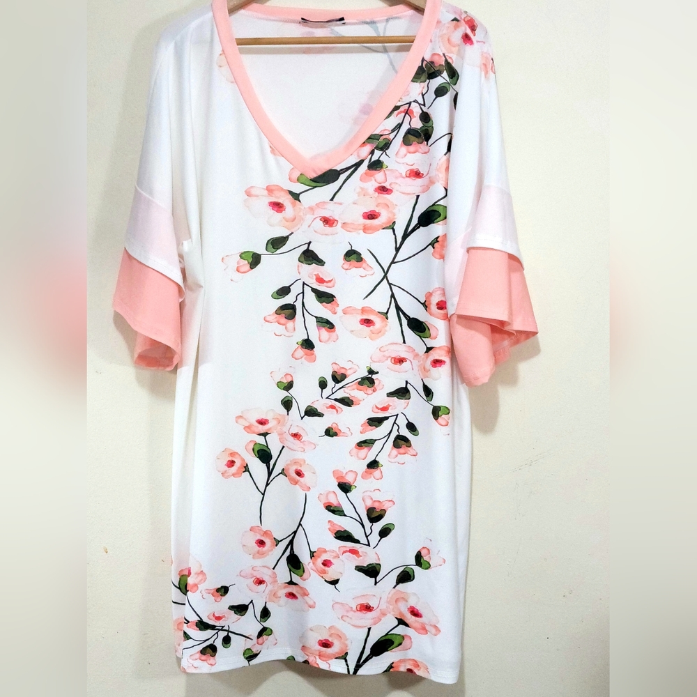 1x Womens Plus Size Lily Floral Print Layered Short Sleeve Tunic Top Like New